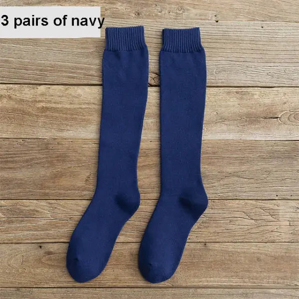 Men’s Winter Compression Socks 6PCS (3 Pairs) – Thick Warm Knee-High Terry Leg Socks Size 38–44 - 3 navy / size 39-44