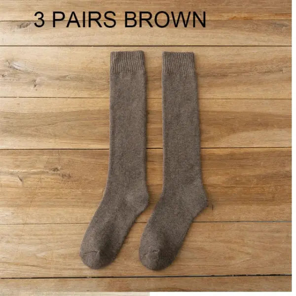 Men’s Winter Compression Socks 6PCS (3 Pairs) – Thick Warm Knee-High Terry Leg Socks Size 38–44 - 3 brown color / size