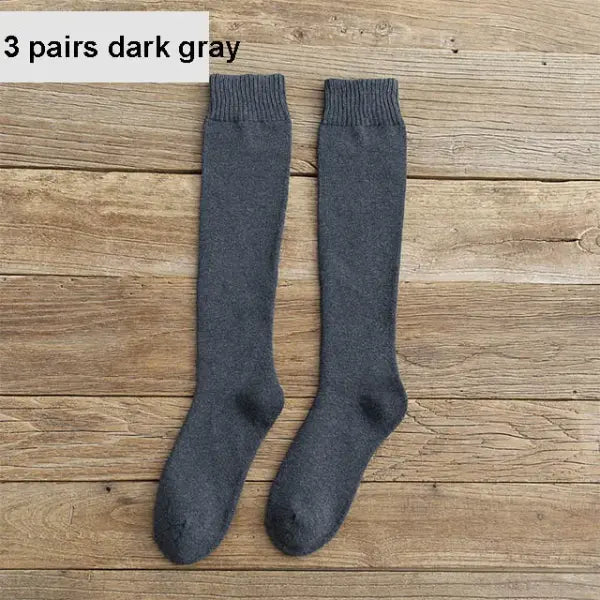 Men’s Winter Compression Socks 6PCS (3 Pairs) – Thick Warm Knee-High Terry Leg Socks Size 38–44 - 3 dark gray / size