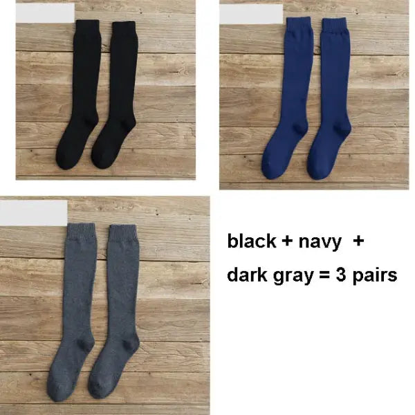 Men’s Winter Compression Socks 6PCS (3 Pairs) – Thick Warm Knee-High Terry Leg Socks Size 38–44 - black navy dark gray