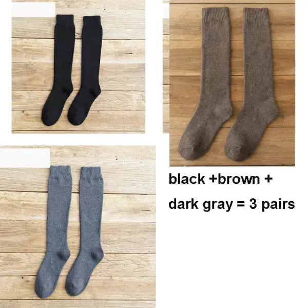Men’s Winter Compression Socks 6PCS (3 Pairs) – Thick Warm Knee-High Terry Leg Socks Size 38–44 - black brown darkgray