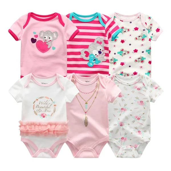 6PCS Baby Jumpsuit Set – Cotton Bodysuits for Newborn Boys & Girls, Spring/Summer Outfits - Himpall