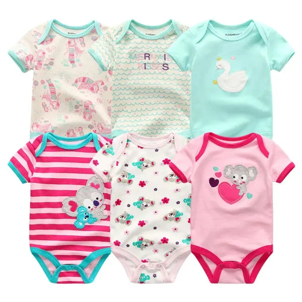 6PCS Baby Jumpsuit Set – Cotton Bodysuits for Newborn Boys & Girls, Spring/Summer Outfits - Himpall