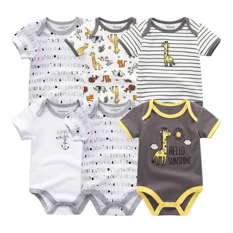 6PCS Baby Jumpsuit Set – Cotton Bodysuits for Newborn Boys & Girls Spring/Summer Outfits - Baby Bodysuits 4 / 12M