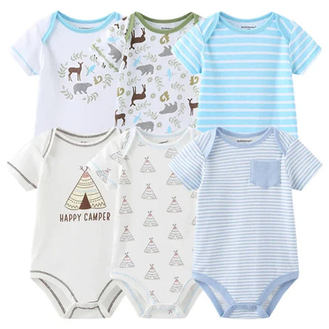 6PCS Baby Jumpsuit Set – Cotton Bodysuits for Newborn Boys & Girls Spring/Summer Outfits - Baby Bodysuits 24 / 12M