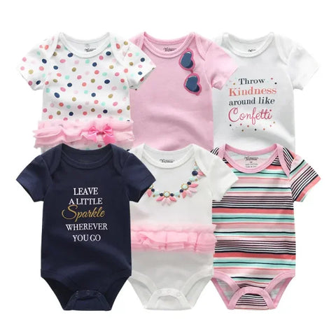 6PCS Baby Jumpsuit Set – Cotton Bodysuits for Newborn Boys & Girls Spring/Summer Outfits - Baby Bodysuits 2 / 3M