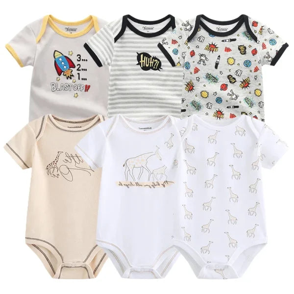 6PCS Baby Jumpsuit Set – Cotton Bodysuits for Newborn Boys & Girls Spring/Summer Outfits - Baby Bodysuits 1 / 3M