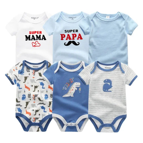 6PCS Baby Jumpsuit Set – Cotton Bodysuits for Newborn Boys & Girls Spring/Summer Outfits - BDS6110 / 12M