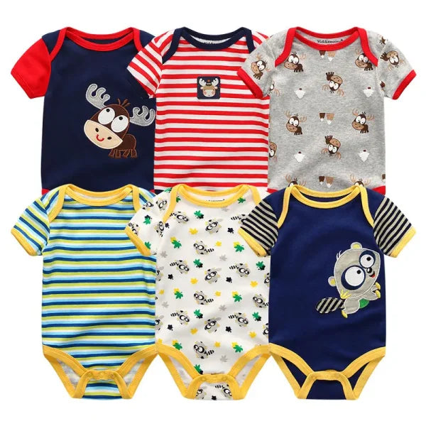 6PCS Baby Jumpsuit Set – Cotton Bodysuits for Newborn Boys & Girls, Spring/Summer Outfits - Himpall