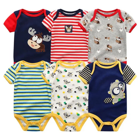 6PCS Baby Jumpsuit Set – Cotton Bodysuits for Newborn Boys & Girls Spring/Summer Outfits - Baby Bodysuits 14 / 12M