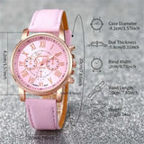 6PCS/Set Fashion Women’s Quartz Watch Leather Band Analog Wrist Watches Heart Rhinestone Jewelry Set(Without Box) - FS