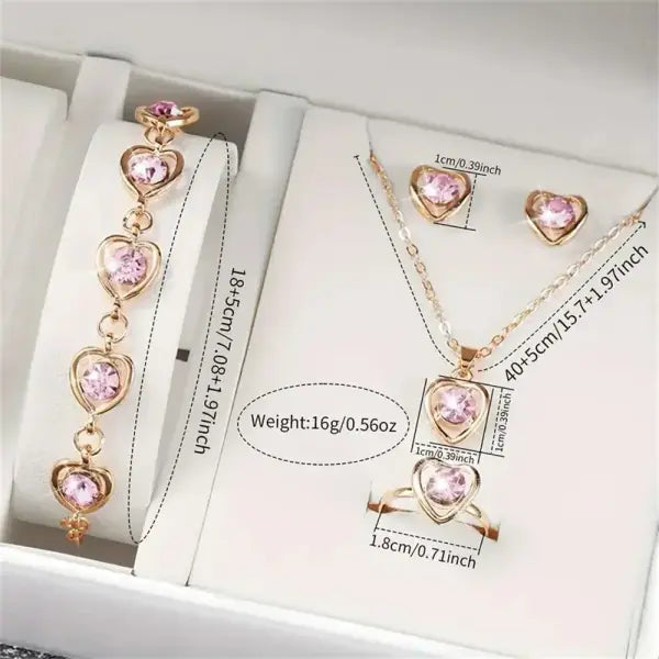6PCS/Set Fashion Women’s Quartz Watch Leather Band Analog Wrist Watches Heart Rhinestone Jewelry Set(Without Box) - FS