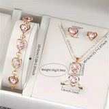 6PCS/Set Fashion Women’s Quartz Watch Leather Band Analog Wrist Watches Heart Rhinestone Jewelry Set(Without Box) - FS