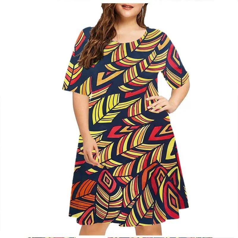 6XL Plus Size Dresses Women Abstract Painted Print Dress