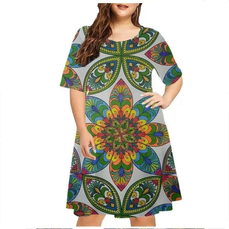 6XL Plus Size Dresses Women Abstract Painted Print Dress - DM14290 / 5XL