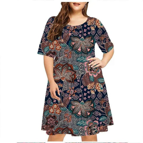 6XL Plus Size Dresses Women Abstract Painted Print Dress - DM14299 / 5XL