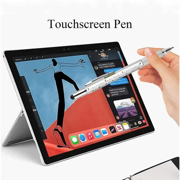 7 in 1 Multifunctional Pen Touch Screen Stylus Capacitive Pen with Screwdriver Ruler Levelgauge Refillable Ballpoint