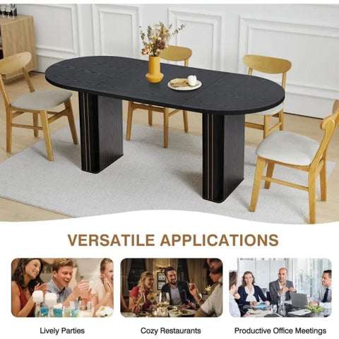 70.8’’ Oval Kitchen Dining Table - Wood Strip Base Seats 4-6 People