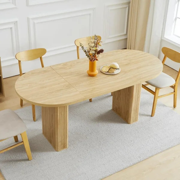 70.8’’ Oval Kitchen Dining Table - Wood Strip Base Seats 4-6 People - Natural 70 Oval / United States