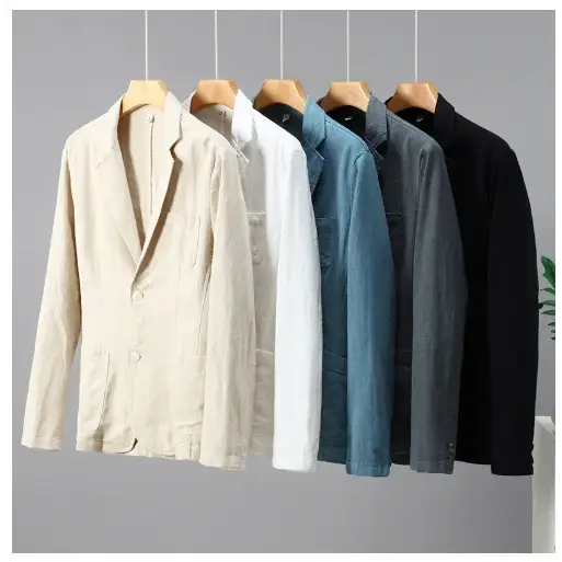 70% Linen 30% Cotton Breathable Men’s Blazer Suit Jacket For Men Black Coat For Summer Business Lightweight Male