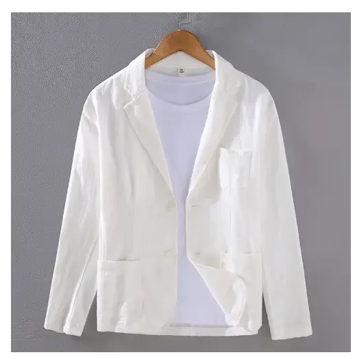 Men’s Lightweight Linen Cotton Blazer Black Summer Breathable Jacket - Q / Asian-size-L