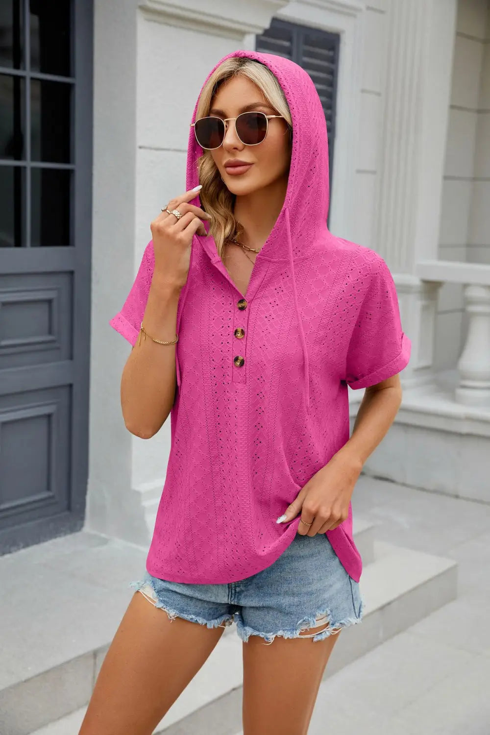 Hooded T-Shirt - Trendy Button-Up Design for Men & Women