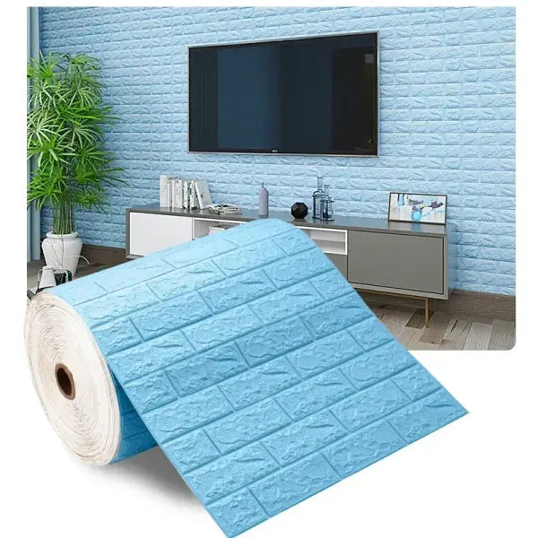 3D Antique Foam Brick Wallpaper: Self-Adhesive Waterproof Wall Stickers (70cm x 1/5/10m) - Blue / 70cmX5m