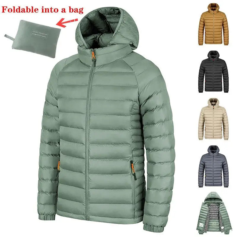 Men’s Winter Lightweight Hooded Coat with Pockets and Zipper