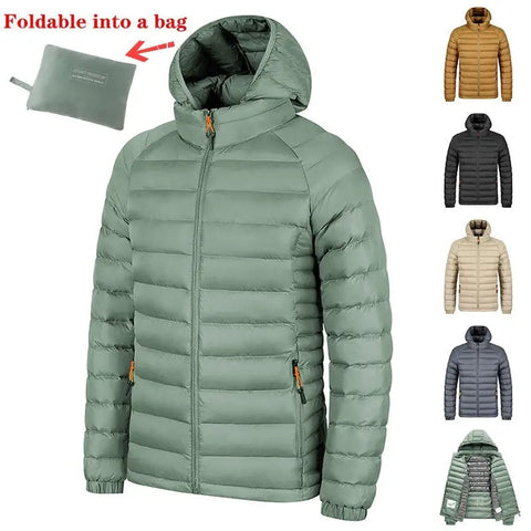 Men’s Winter Lightweight Hooded Coat with Pockets and Zipper