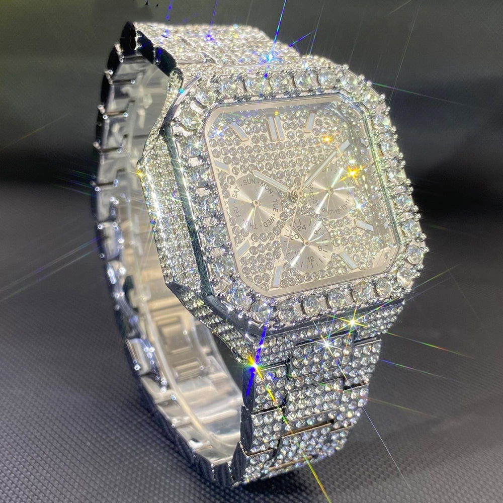 European And American Hip-hop Men’s Watch Square-shaped Fully Diamond-encrusted Multi-functional