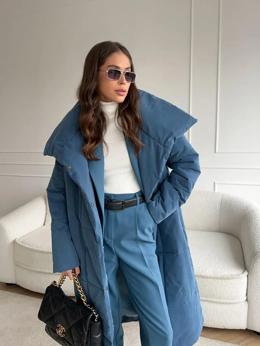 Fashion Large Lapel Long Coat Winter Warm Cotton Jacket for Women