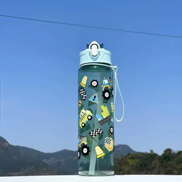 750ml Dinosaur Water Bottle for Kids with Silicone Straw Sippy Cup - Transparent car / 750ml / China Mainland