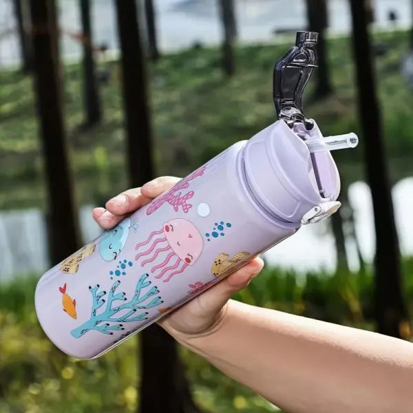 750ml Dinosaur Water Bottle for Kids with Silicone Straw Sippy Cup