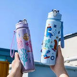 750ml Dinosaur Water Bottle for Kids with Silicone Straw Sippy Cup