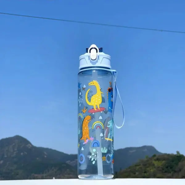 750ml Dinosaur Water Bottle for Kids with Silicone Straw Sippy Cup - Transparent dinosaur / 750ml / China Mainland