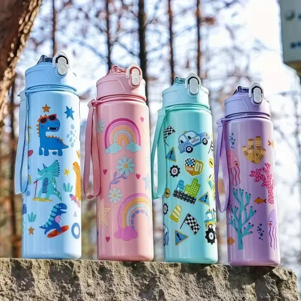 750ml Dinosaur Water Bottle for Kids with Silicone Straw Sippy Cup - 4 pcs color / 750ml / China Mainland