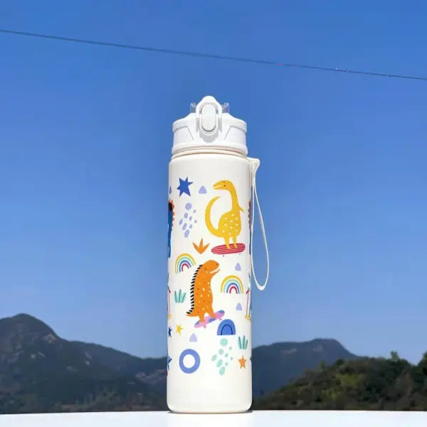 750ml Dinosaur Water Bottle for Kids with Silicone Straw Sippy Cup - white dinosaur / 750ml / China Mainland