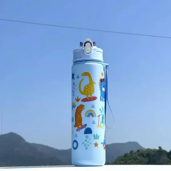 750ml Dinosaur Water Bottle for Kids with Silicone Straw Sippy Cup - blue dinosaur / 750ml / China Mainland