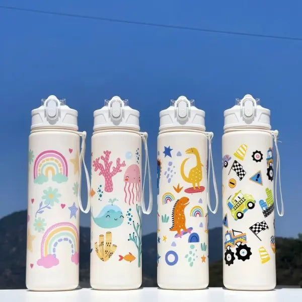 750ml Dinosaur Water Bottle for Kids with Silicone Straw Sippy Cup - 4 pcs white / 750ml / China Mainland