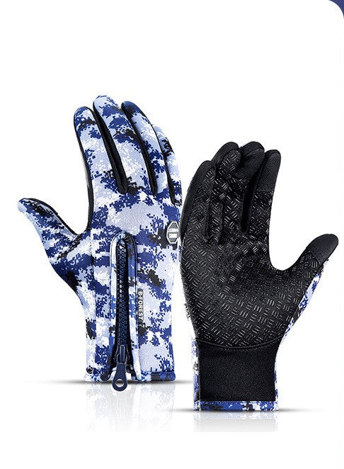 Winter Fleece Antiskid Motorcycle and Sports Riding Gloves - A Blue / L