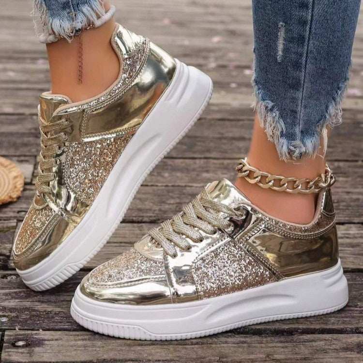 Women Low Heel Round Toe PU Leather Shoes - Light Gold / Size36