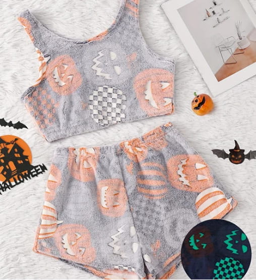 Women Halloween Pajamas - Luminous Flannel Sleepwear for Cozy Nights