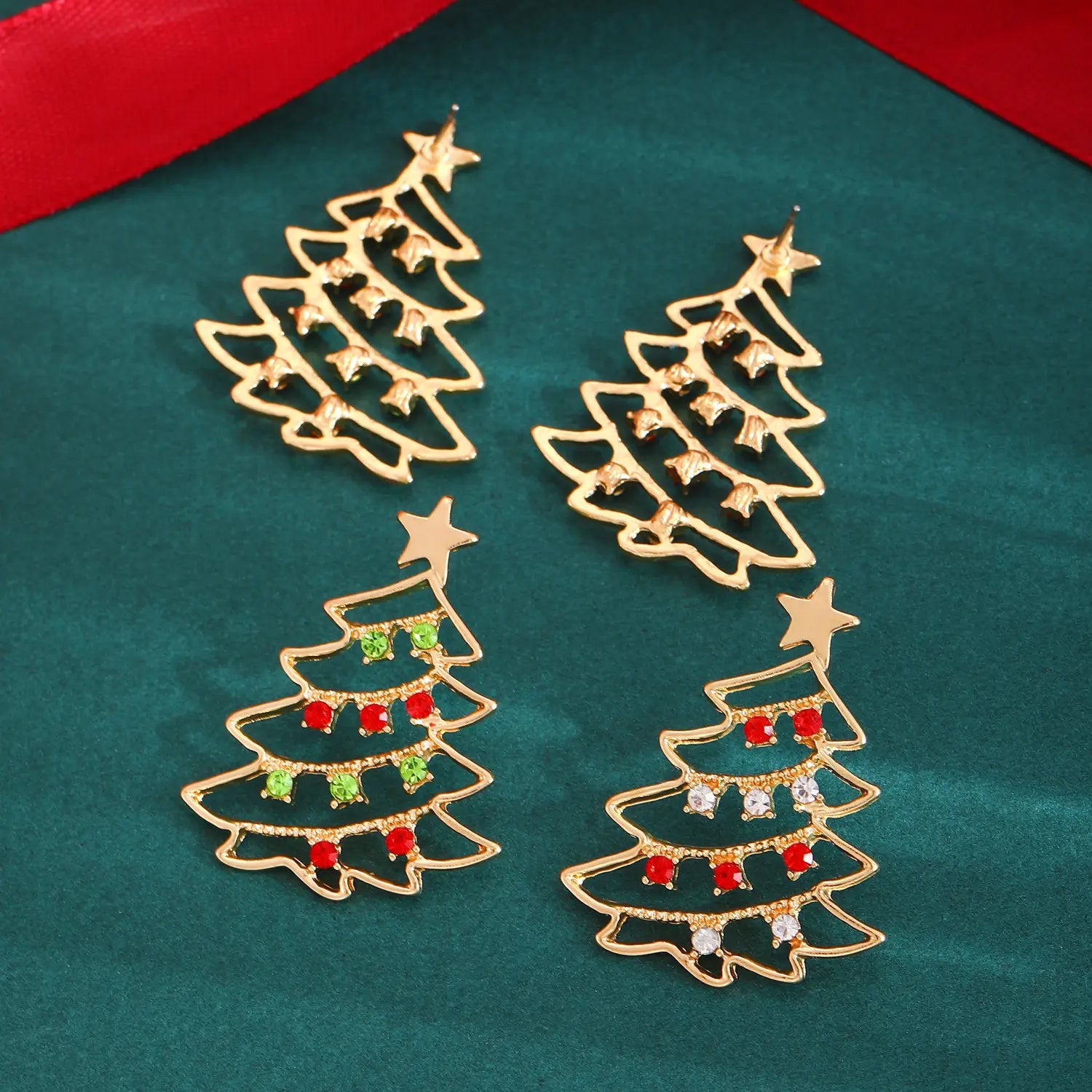 Colorful Zircon Christmas Tree Earrings for Festive Party Jewelry