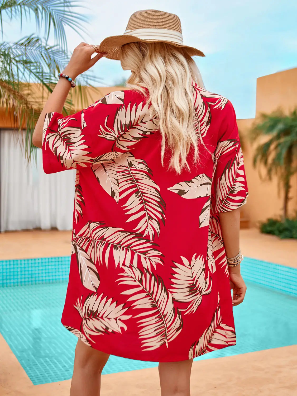 Summer Shirt – Casual Holiday 2-Piece Suit with Leaves Print