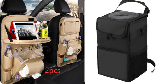 PU Leather Car Storage Hanging Bag with Tissue Box and Tray - Set1