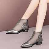 Soft Leather Flat Heel Net Boots Women''s Hollow Flat Bottom Sandals