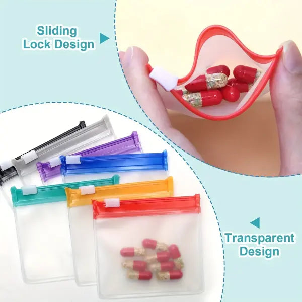 7pcs Pill Pouch Bags，Reusable Zippered Pill Pouch Set， Medicine Organizer 7 Colors Self Sealing Translucent Medicine