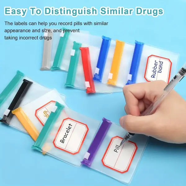 7pcs Pill Pouch Bags，Reusable Zippered Pill Pouch Set， Medicine Organizer 7 Colors Self Sealing Translucent Medicine