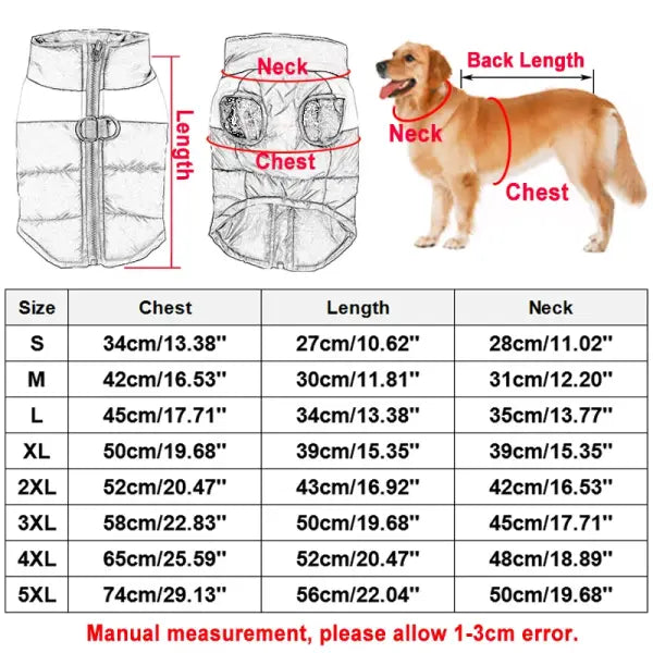 Winter Dog Clothes – Waterproof Warm Vest & Ski Coat for Dogs & Cats Sizes S–5XL Multiple Colors