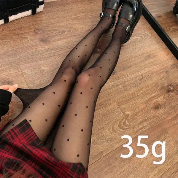 Women’s Fleece Winter Leggings – High-Elastic Thermal Stockings with Heart Print Sexy & Warm (80/200g) - 35g thin